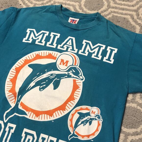 Vintage Miami Dolphins T-shirt Size Large Single Stitch 90s Green Team Rated - Picture 1 of 13